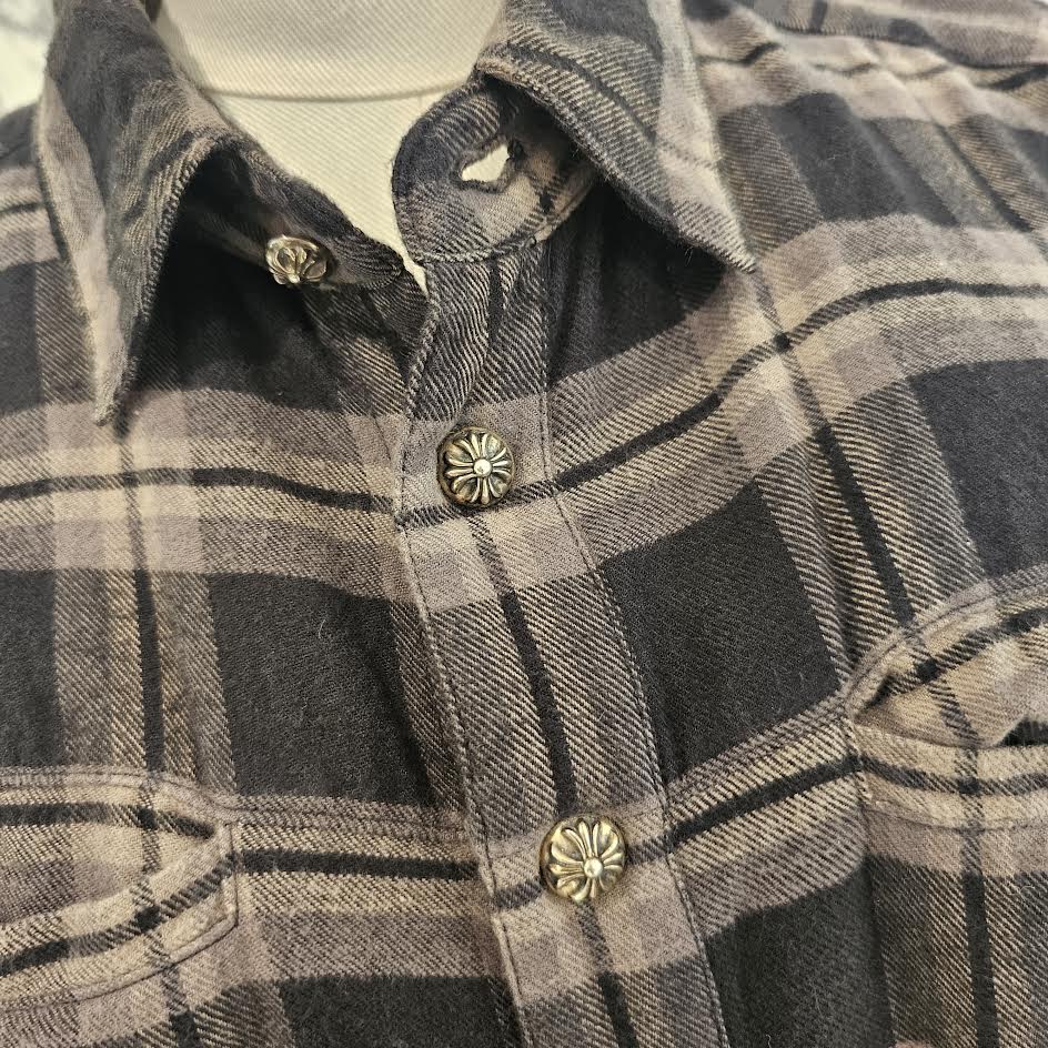 CHROME HEARTS Y NOT Cross Ball Button Leather Cross Patch Check Shirt Size M クロムハーツ ワイノット クロスボールボタン レザークロスパッチ チェックシャツ サイズM