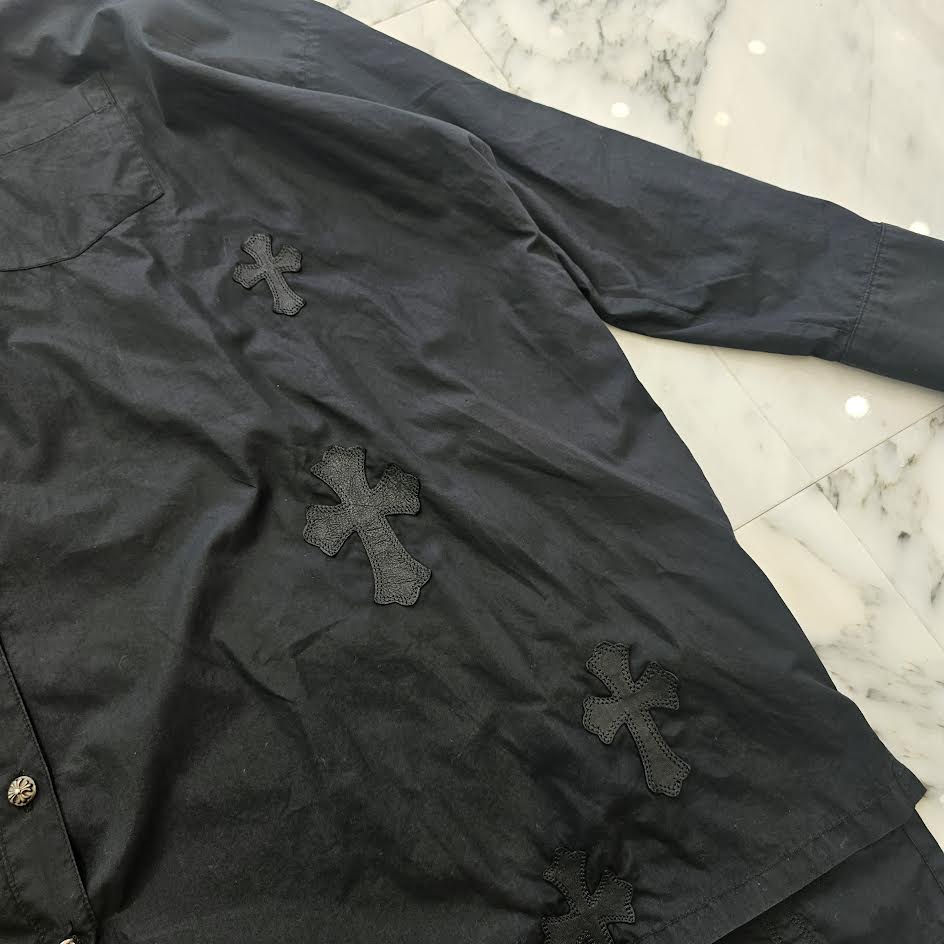 CHROME HEARTS YNOT Mahal Kita Cross Leather Patch Shirt Size S クロムハーツ ワイノット マハルキタ クロスレザーパッチ シャツ サイズS