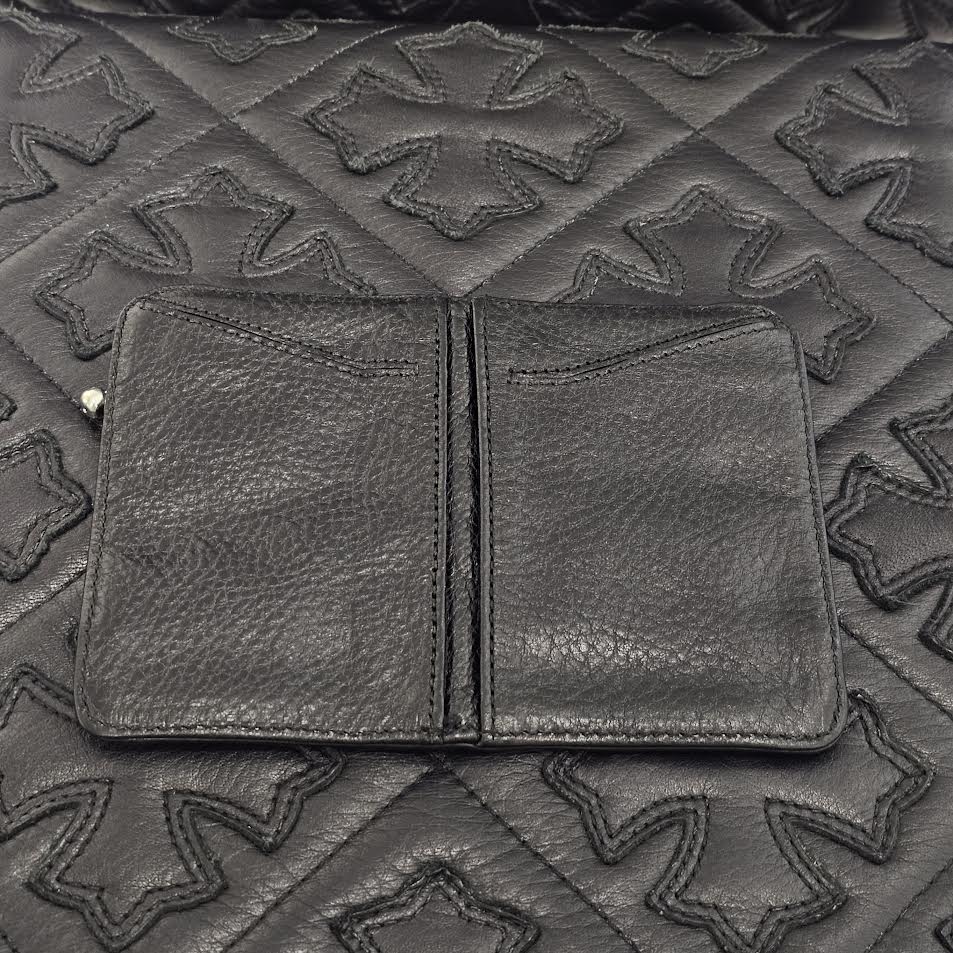 CHROME HEARTS BANK ROBBER Cemetery Cross Leather Patch Round Zip Leather Wallet クロムハーツ バンクローバー セメタリークロス レザーパッチ ラウンドジップ レザーウォレット