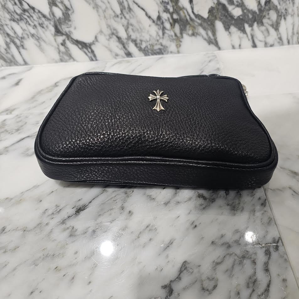 CHROME HEARTS THE NIGHT Cross Chain Leather Hand Bag クロムハーツ ザ・ナイト クロス チェーン装飾 レザーハンドバッグ