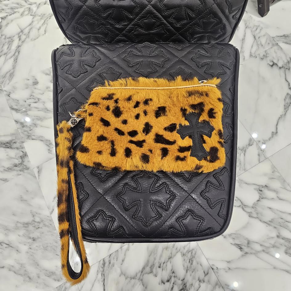 CHROME HEARTS Leopard Cross Leather Patch Fur Zipper Change Purse Wallet クロムハーツ レオパルド クロスレーザパッチ ファー ジッパー チェンジパース ウォレット