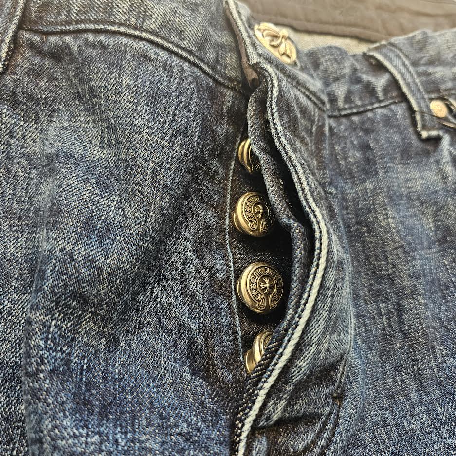 CHROME HEARTS Cross Ball Button Wide Flare Denim Pants Size 38 クロムハーツ クロスボールボタン ワイドフレア デニムパンツ サイズ38