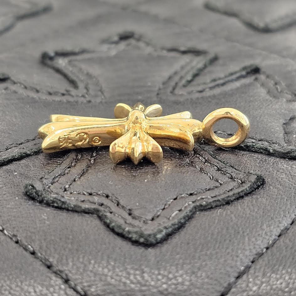 CHROME HEARTS 22K Tiny Fat Cross Pave Sapphire Pendant Top クロム