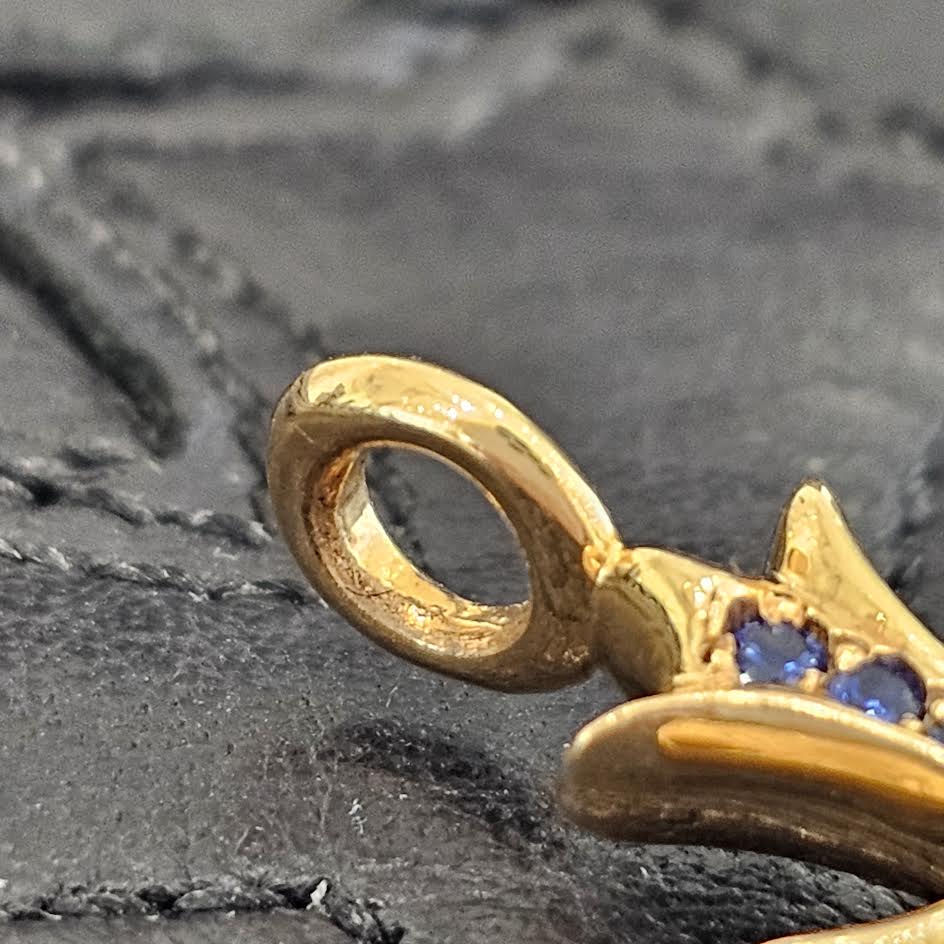 CHROME HEARTS 22K Tiny Fat Cross Pave Sapphire Pendant Top クロム