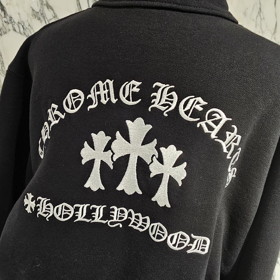 CHROME HEARTS Y NOT King Taco 3 Cemetery Cross Embroidery Half Zip Sweat Shirt Size XL クロムハーツ ワイノット キングタコ 3セメタリークロス刺繍 ハーフジップ スウェットシャツ サイズXL