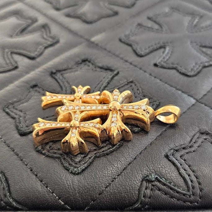 CHROME HEARTS 22K Triple CH Cross Pave Diamond Pendant Top クロム