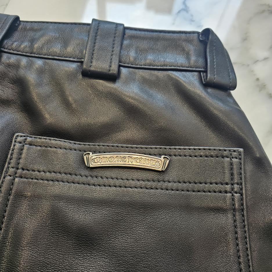 CHROME HEARTS Cross Ball Button Lamb Leather Shorts Size 24 クロムハーツ クロスボールボタン ラム レザーショーツ サイズ24