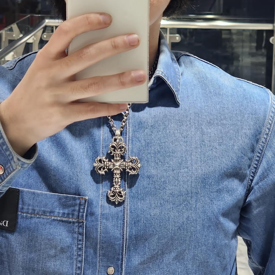 CHROME HEARTS Extra Larger Filigree Cross Shilver Pendent Top