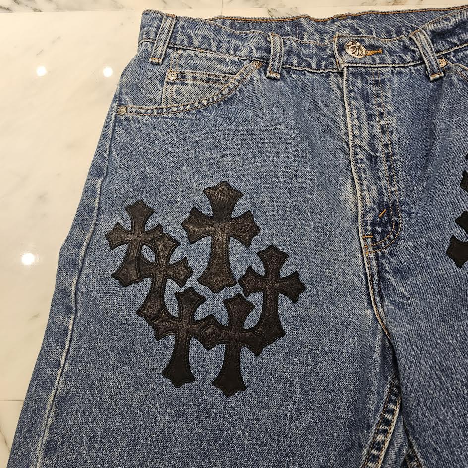 CHROME HEARTS × Levi's 505 VNTG Cross Leather Patch Jeans Size 32 クロムハーツ × リーバイス 505 ヴィンテージ クロスレザーパッチ ジーンズ デニムパンツ サイズ38