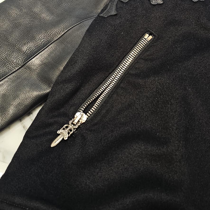 CHROME HEARTS LETTER MAN Cemetery Cross Patch Cashmere Leather Jacket Size XL クロムハーツ レターマン セメタリークロスパッチ カシミヤ レザージャケット サイズXL