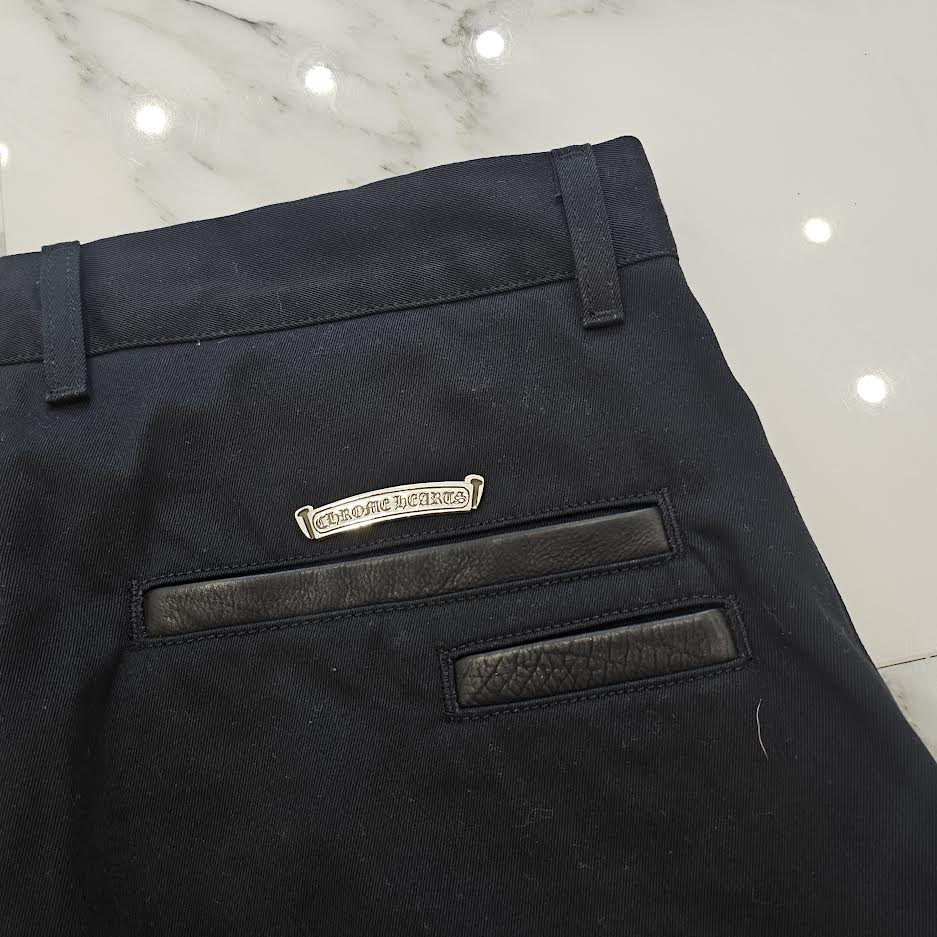 クロムハーツ クロスボール ボタンフライ チノパンツ ワークパンツ CHROME HEARTS Cross Ball Button Leather Pocket Wide Chino