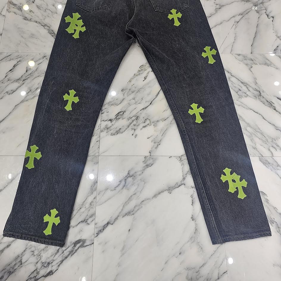 CHROME HEARTS × Levi's 501 VNTG Neon Green Leather Cross Patch Jeans Size 36 クロムハーツ × リーバイス 501 ヴィンテージ ネオングリーン レザークロスパッチ ジーンズ  デニムパンツ サイズ36