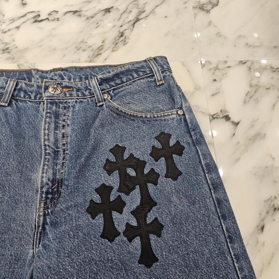 CHROME HEARTS × Levi's 505 VNTG Cross Leather Patch Jeans Size 32 クロムハーツ × リーバイス 505 ヴィンテージ クロスレザーパッチ ジーンズ デニムパンツ サイズ38