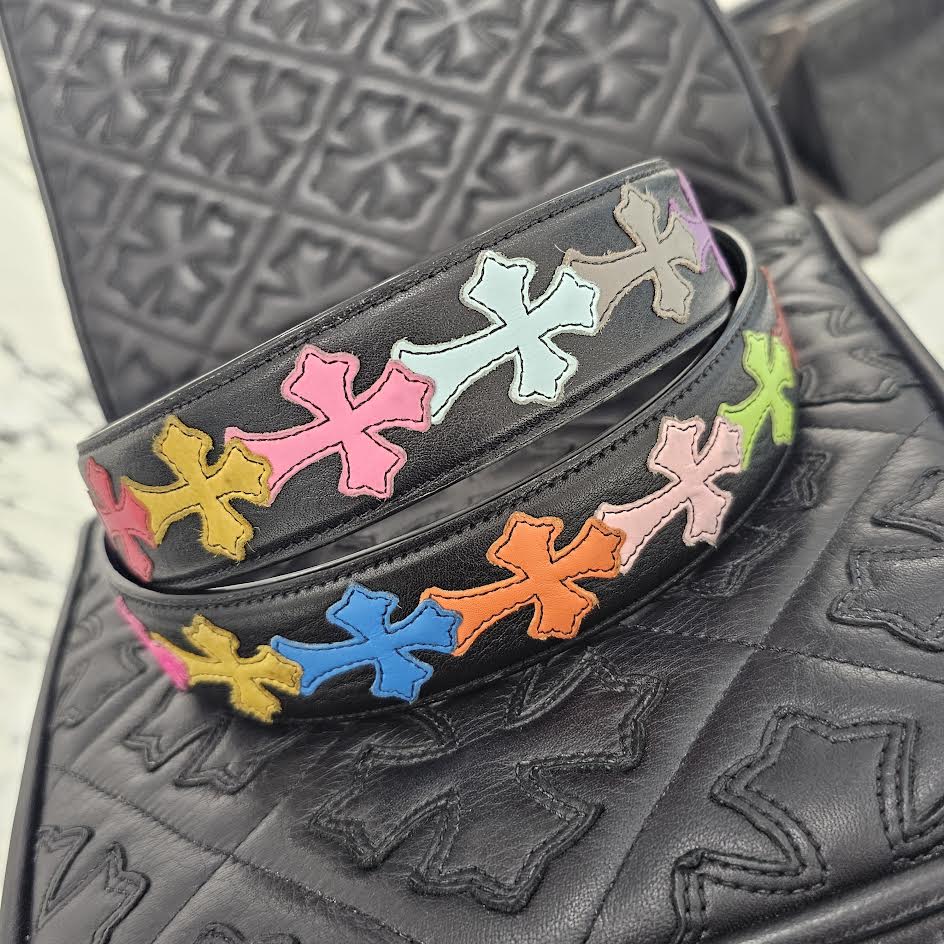 CHROME HEARTS Multi Color Cemetery Cross Patch Leather Belt Size 38（1.5 Inch) クロムハーツ マルチカラー セメタリークロスパッチ レザーベルト サイズ38（1.5インチ）