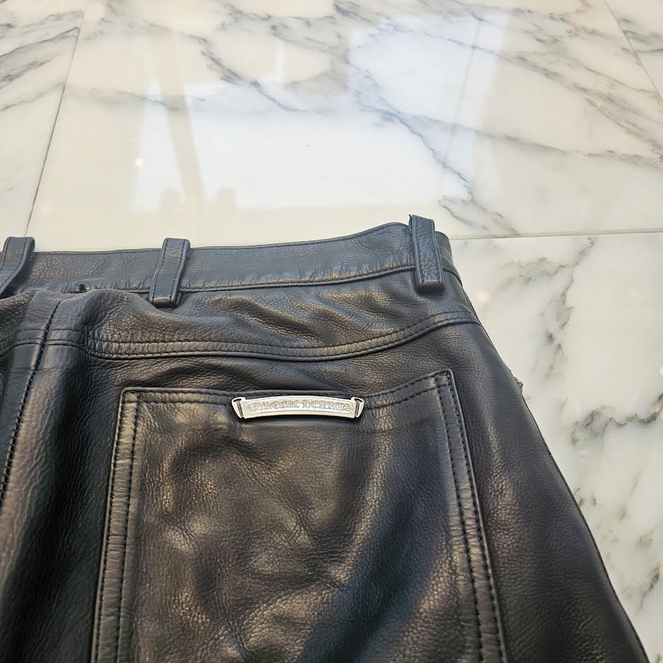 CHROME HEARTS Cross Ball Button Flare Knee Lamb Leather Pants Size 29SR クロムハーツ クロスボールボタン フレアニー ラム レザーパンツ サイズ29SR