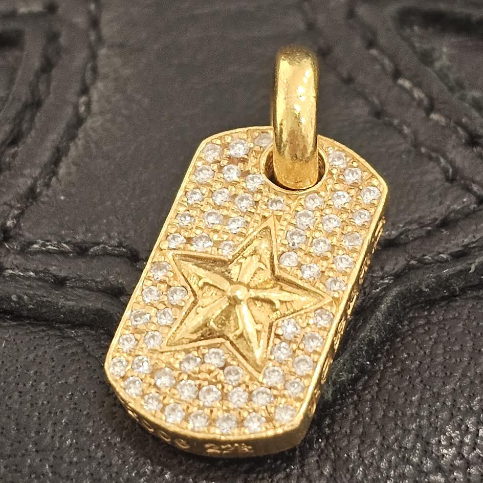CHROME HEARTS 22K DOG TAG TINY STAR Pave Diamond Pendant Top クロムハーツ 22K ドッグタグ タイニースター パヴェダイヤモンド ペンダントトップ