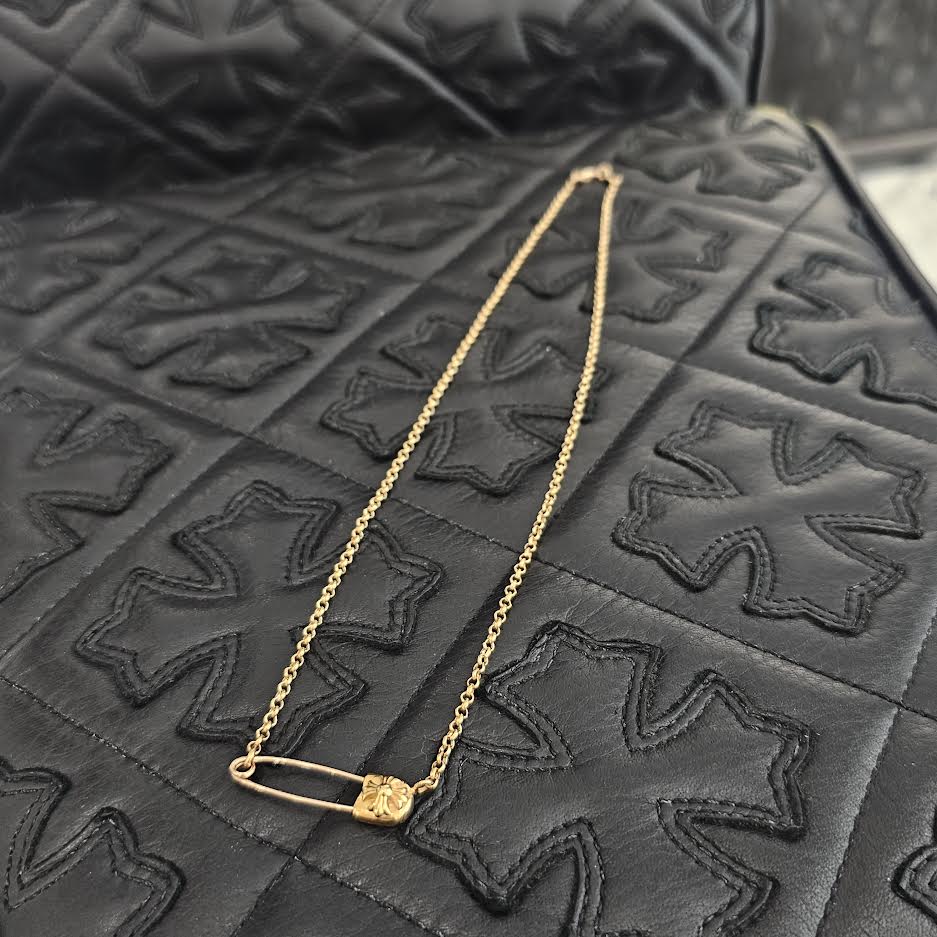 CHROME HEARTS 22K Safety Pin Roll Chain Necklace Size 18 Inch クロムハーツ 22K セーフティピン ロールチェーン ネックレス 18インチ