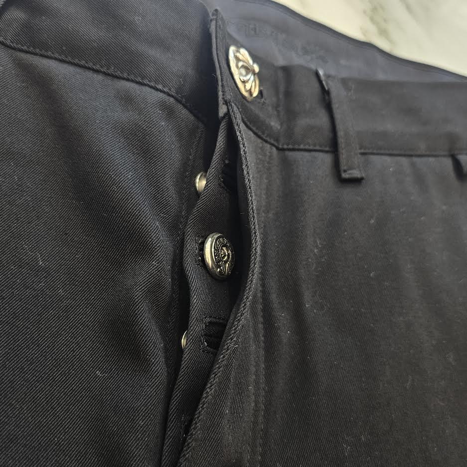 CHROME HEARTS Cross Ball Button Leather Pocket Wide Chino Pants Size 33 クロムハーツ クロスボールボタン レザーポケット ワイド チノパンツ サイズ33