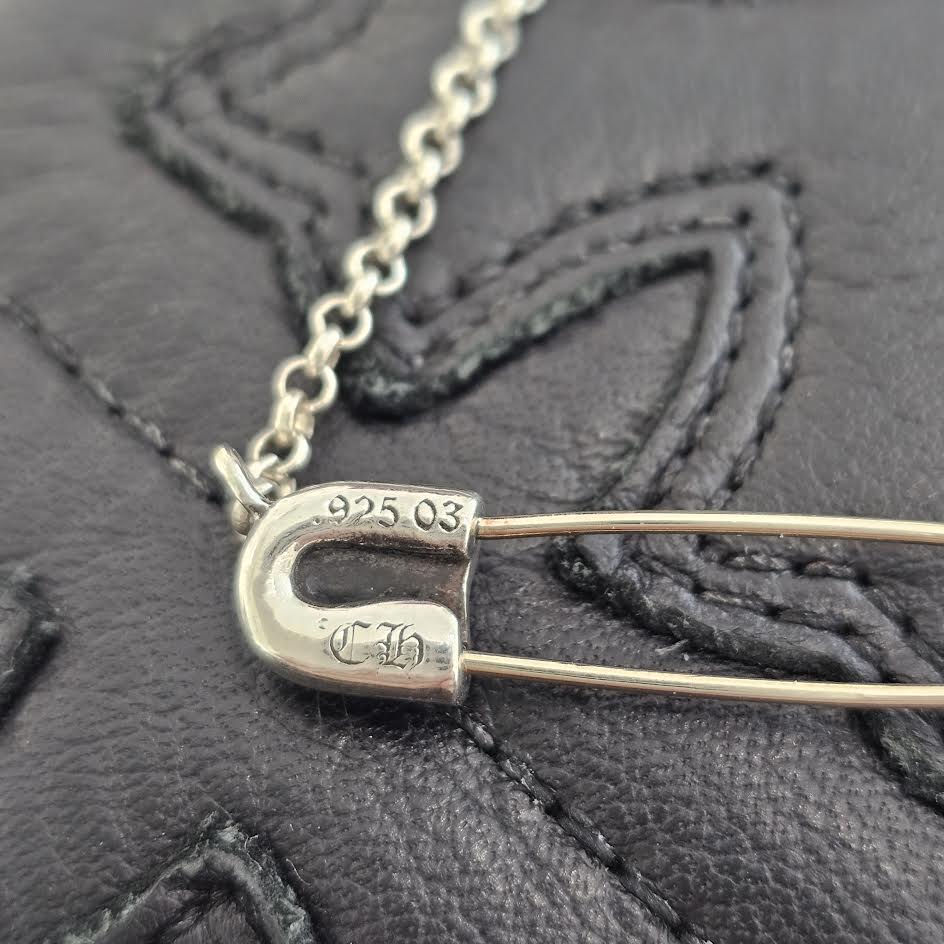 CHROME HEARTS Safety Pin 1 Diamond Roll Chain Necklace Pendant Top