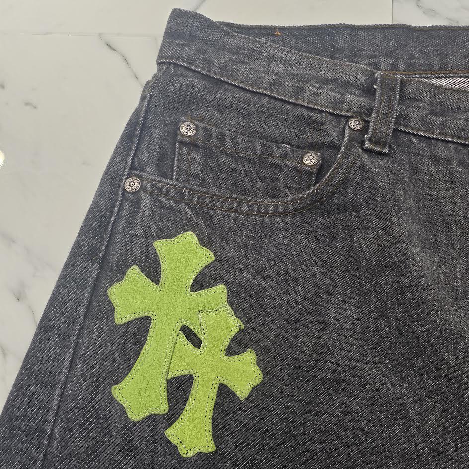 CHROME HEARTS × Levi's 501 VNTG Neon Green Leather Cross Patch Jeans Size 36 クロムハーツ × リーバイス 501 ヴィンテージ ネオングリーン レザークロスパッチ ジーンズ  デニムパンツ サイズ36