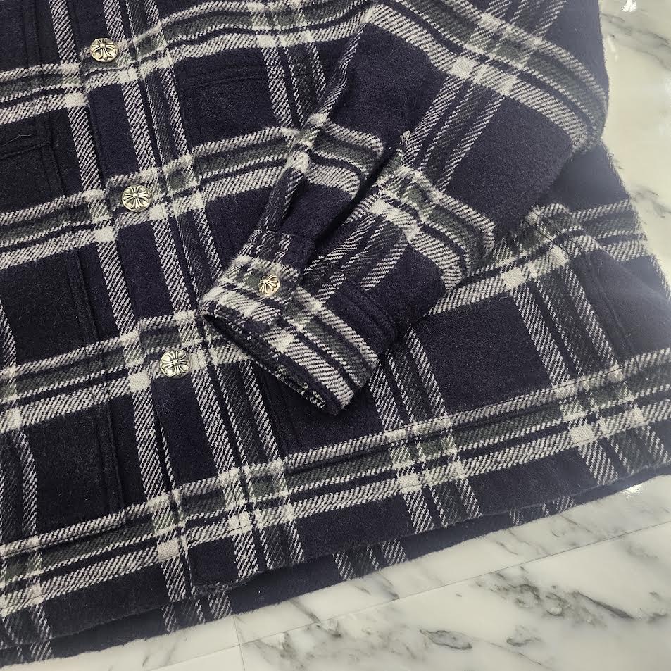 CHROME HEARTS Y NOT Fleece Boa Check Shirt Jacket Size M クロムハーツ ワイノット フリース 裏地ボア チェックシャツ ジャケット サイズM