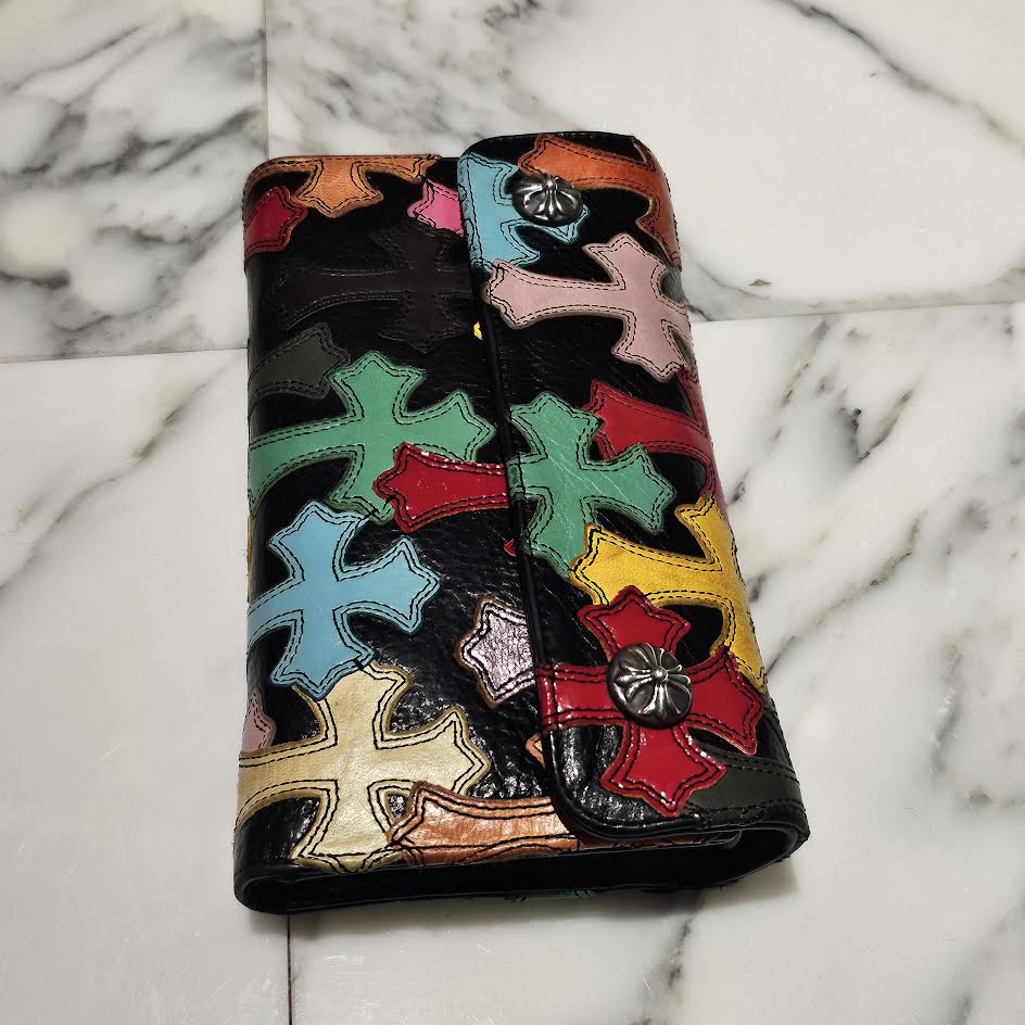 CHROME HEARTS Multi Color Leather Cross Patch Wave Wallet クロム