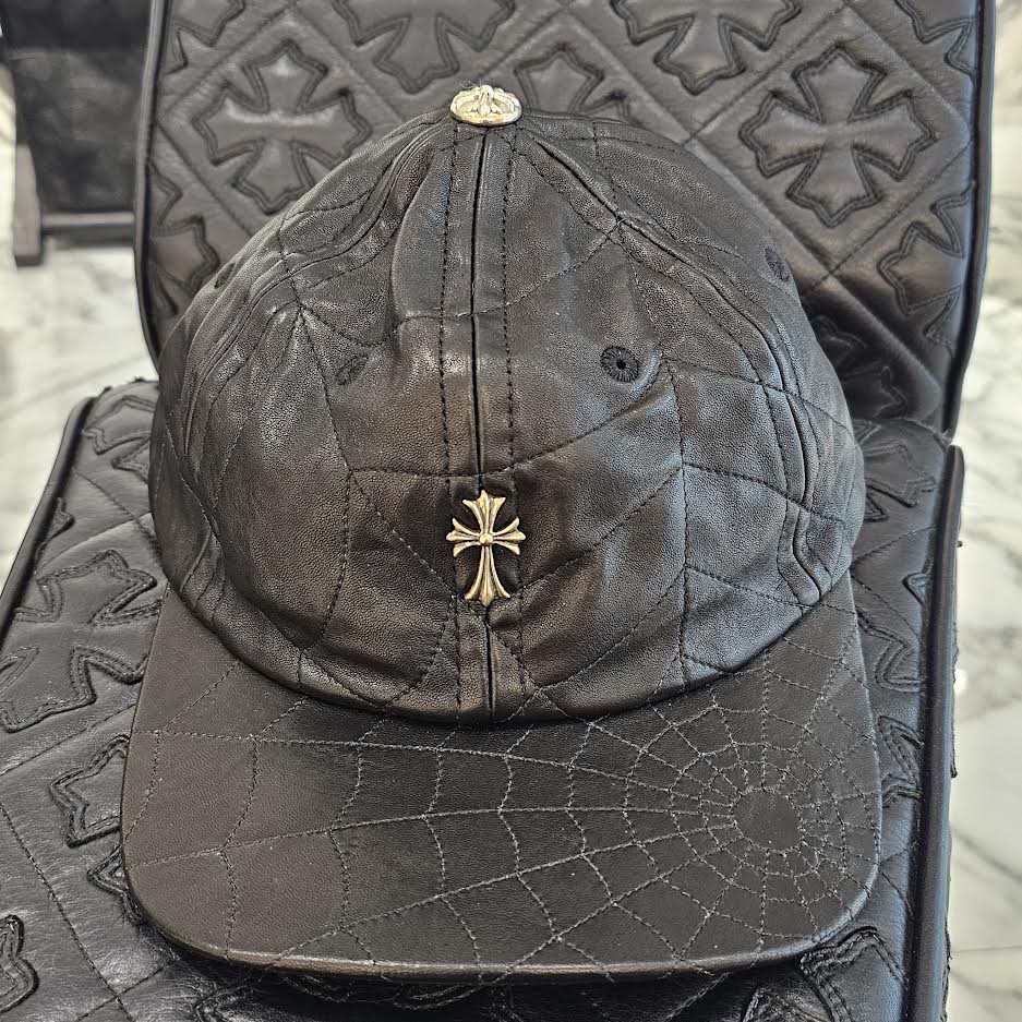 CHROME HEARTS Silver Cross Spider Web Leather Cap Size ONE SIZE（53-60）クロムハーツ シルバークロス スパイダーウェブ レザーキャップ サイズONE SIZE（53-60）