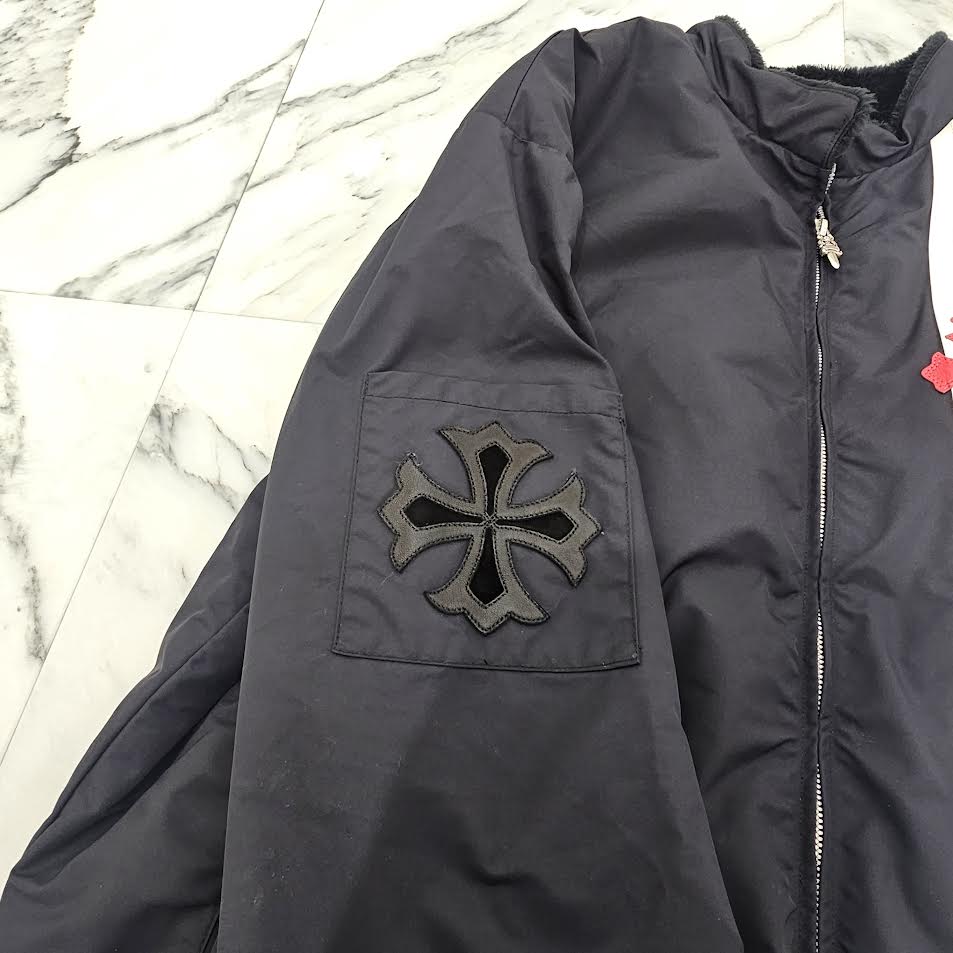 CHROME HEARTS Red 3 Cross Leather Patch Racing Zip Up Jacket Size XL クロムハーツ レッド3クロス レザーパッチ レーシング ジップアップ ジャケット サイズXL