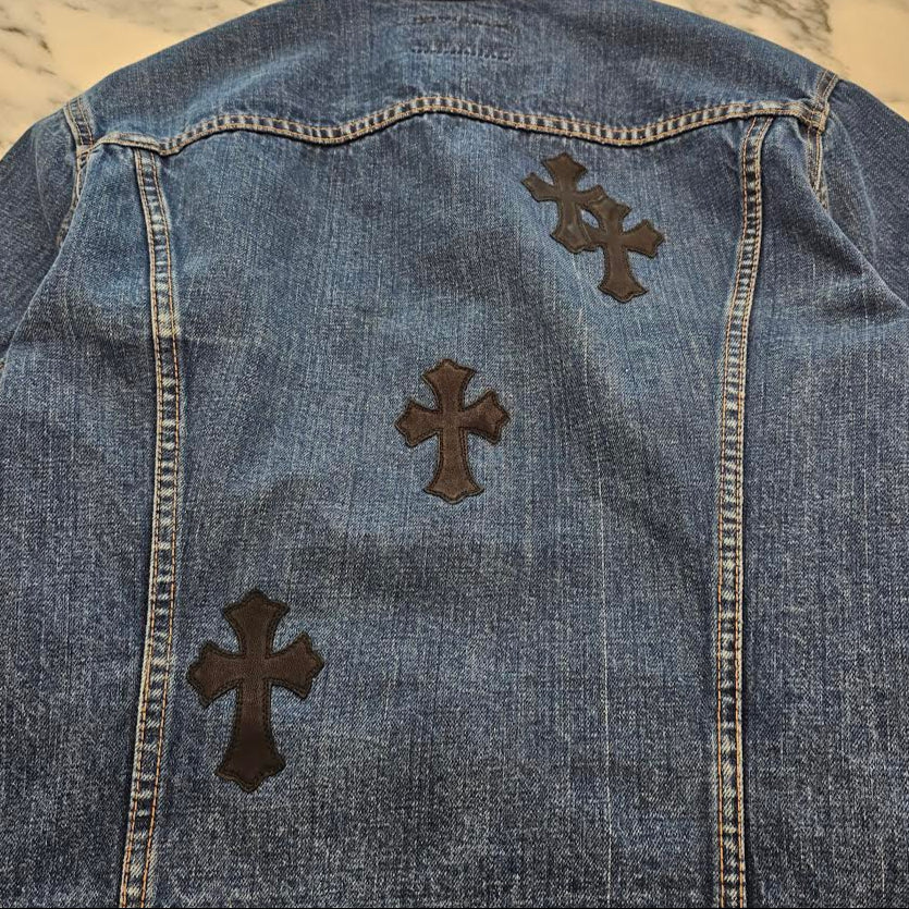 CHROME HEARTS × Levi's VNTG Leather Cross Patch Denim Jacket Size M クロムハーツ × リーバイス ヴィンテージ レザークロスパッチ デニムジャケット サイズM