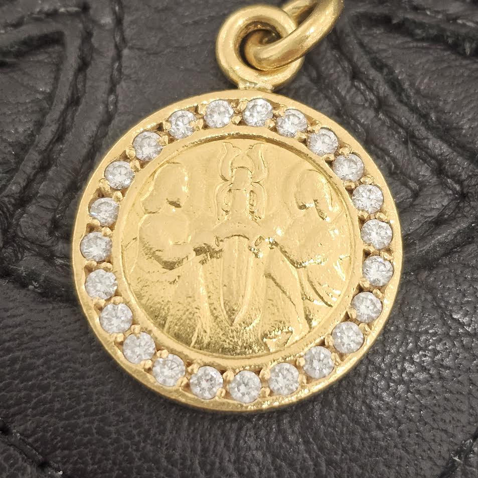 CHROME HEARTS 22K ANGEL MEDAL Pave Diamond Pendant Top クロムハーツ 22K エンジェル メダル パヴェ ダイヤモンド ペンダントトップ