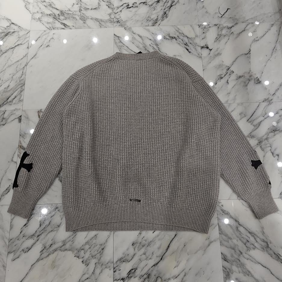 CHROME HEARTS Y NOT Arm Leather Cross Patch Cashmere Knit Sweater Size L クロムハーツ ワイノット 袖レザークロスパッチ カシミヤ ニットセーター サイズL