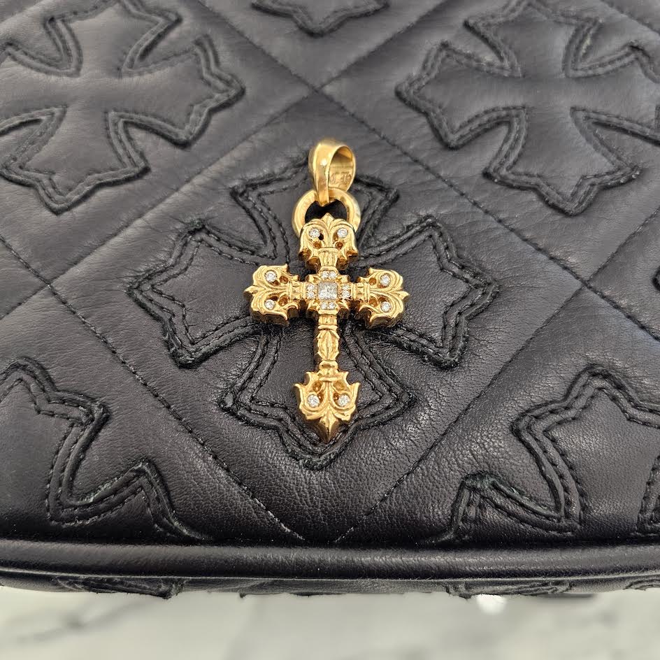 CHROME HEARTS 22K Filig Cross-XSM P D Pendant Top クロムハーツ 22K フィリグリークロスXS PAVEダイヤ ゴールド ペンダントトップ