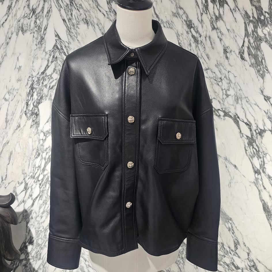 CHROME HEARTS Cross Ball Button Soft Lamb Leather Jacket Size L クロムハーツ クロスボールボタン ソフト ラムレザー ジャケット サイズL