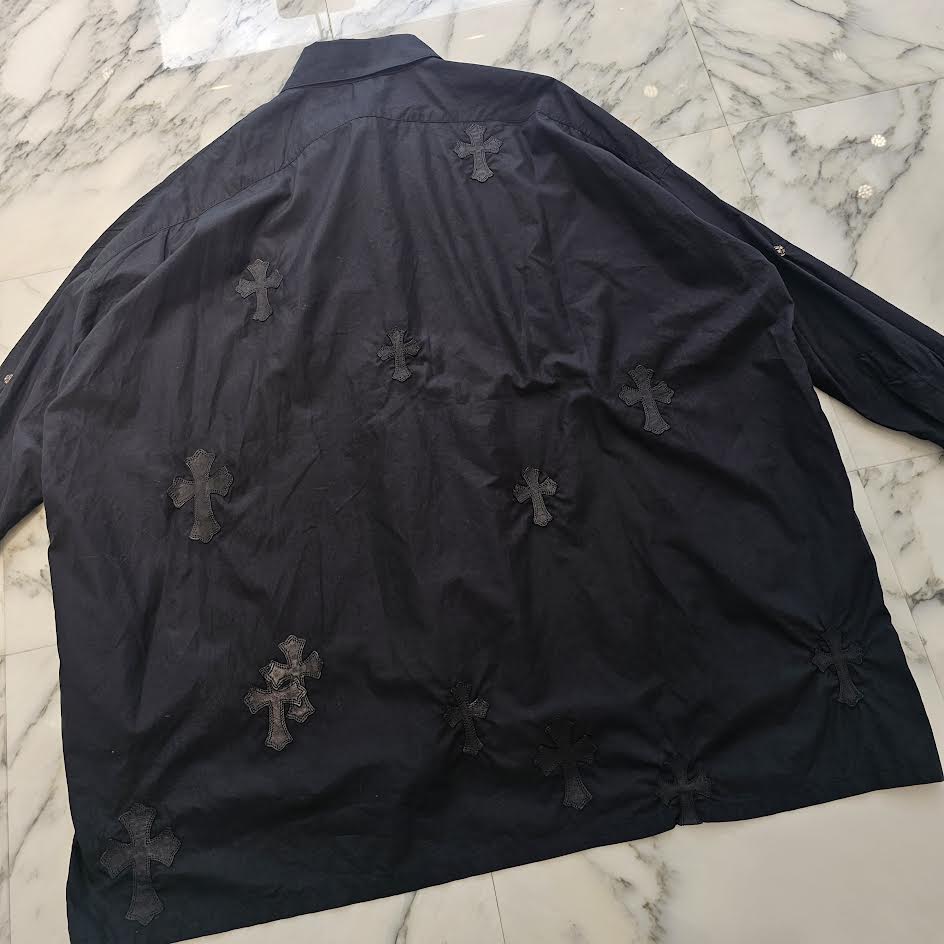 CHROME HEARTS YNOT Mahal Kita Cross Leather Patch Shirt Size S クロムハーツ ワイノット マハルキタ クロスレザーパッチ シャツ サイズS