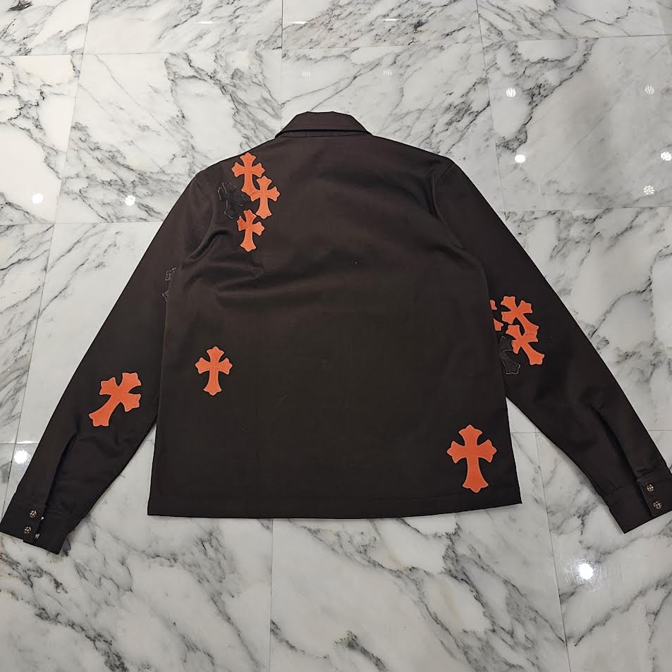 CHROME HEARTS Y NOT WORK DOG Camo Cross Patch × Leather Cross Patch Shirt Jacket Size M クロムハーツ ワイノット ワークドッグ カモクロスパッチ × レザークロスパッチ シャツジャケット サイズM