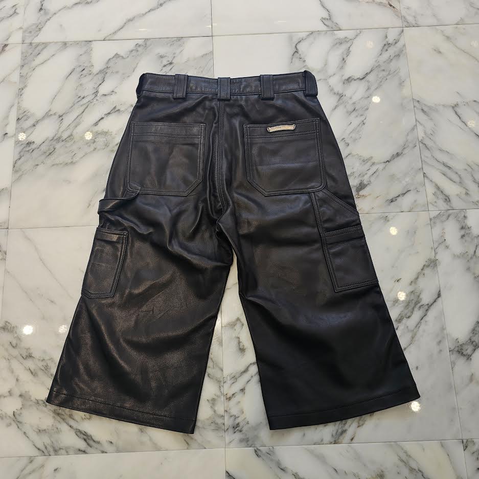 CHROME HEARTS Cross Ball Button Lamb Leather Shorts Size 24 クロムハーツ クロスボールボタン ラム レザーショーツ サイズ24