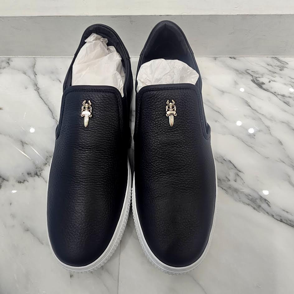 CHROME HEARTS CH Plus Leather Patch Dagger Slip On Size 42(26.5cm-27cm) クロムハーツ CHプラス レザーパッチ ダガー スリッポン サイズ42(26.5cm-27cm)