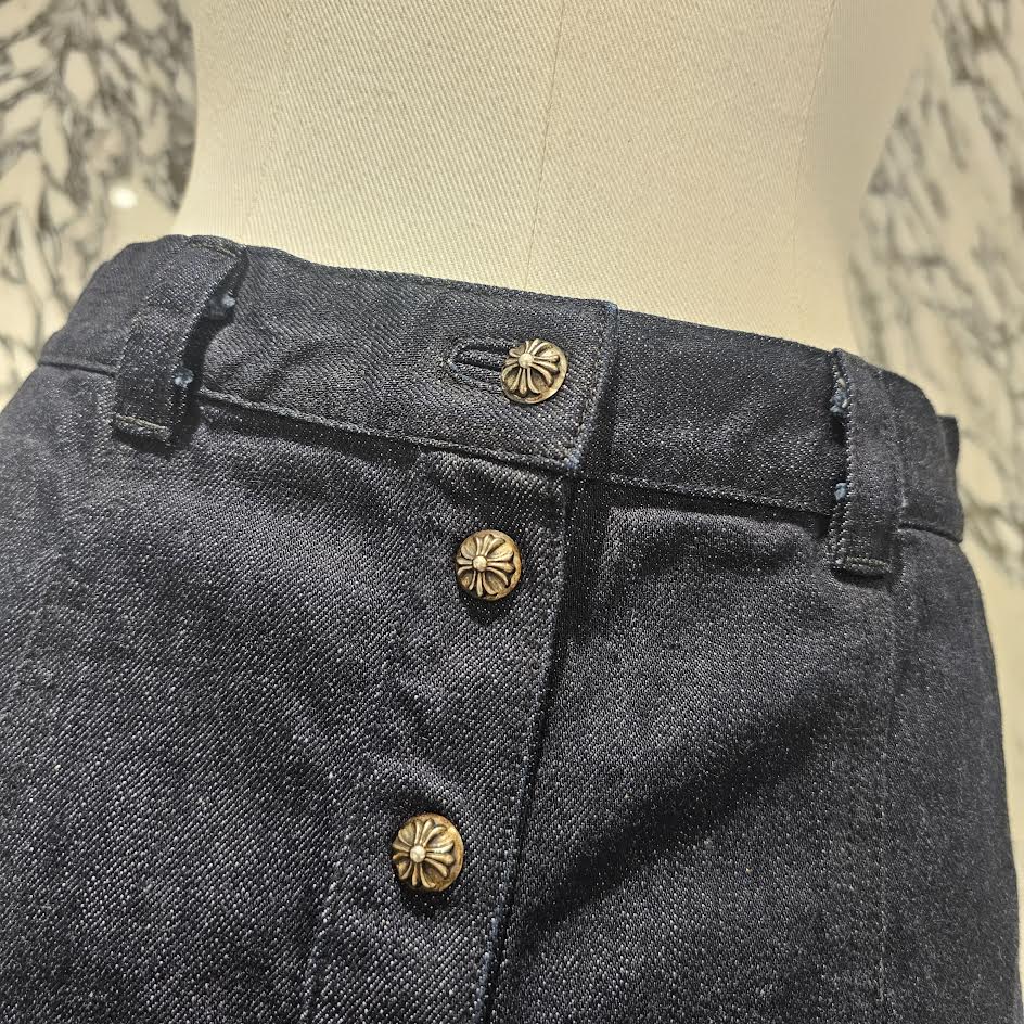 CHROME HEARTS Cross Ball Button Denim Skirt Size S クロムハーツ クロスボールボタン デニムスカート サイズS