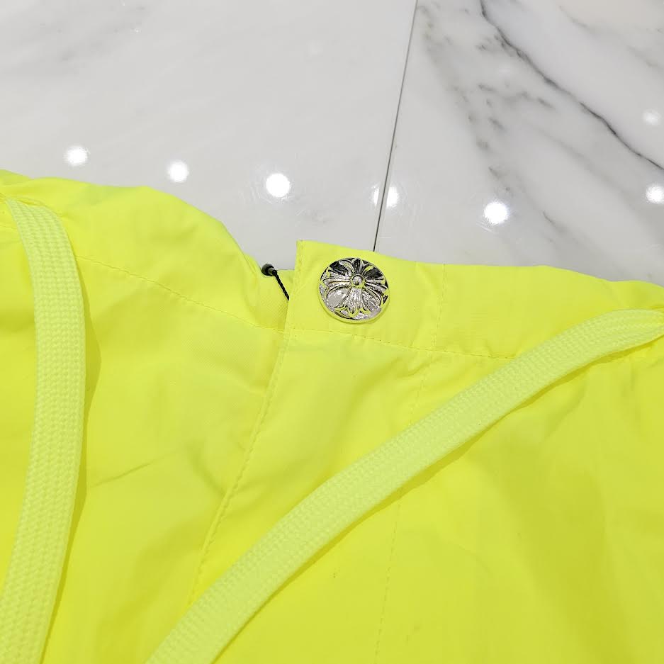 CHROME HEARTS Neon Yellow Dagger Zip Side Glitter Line Nylon Biker