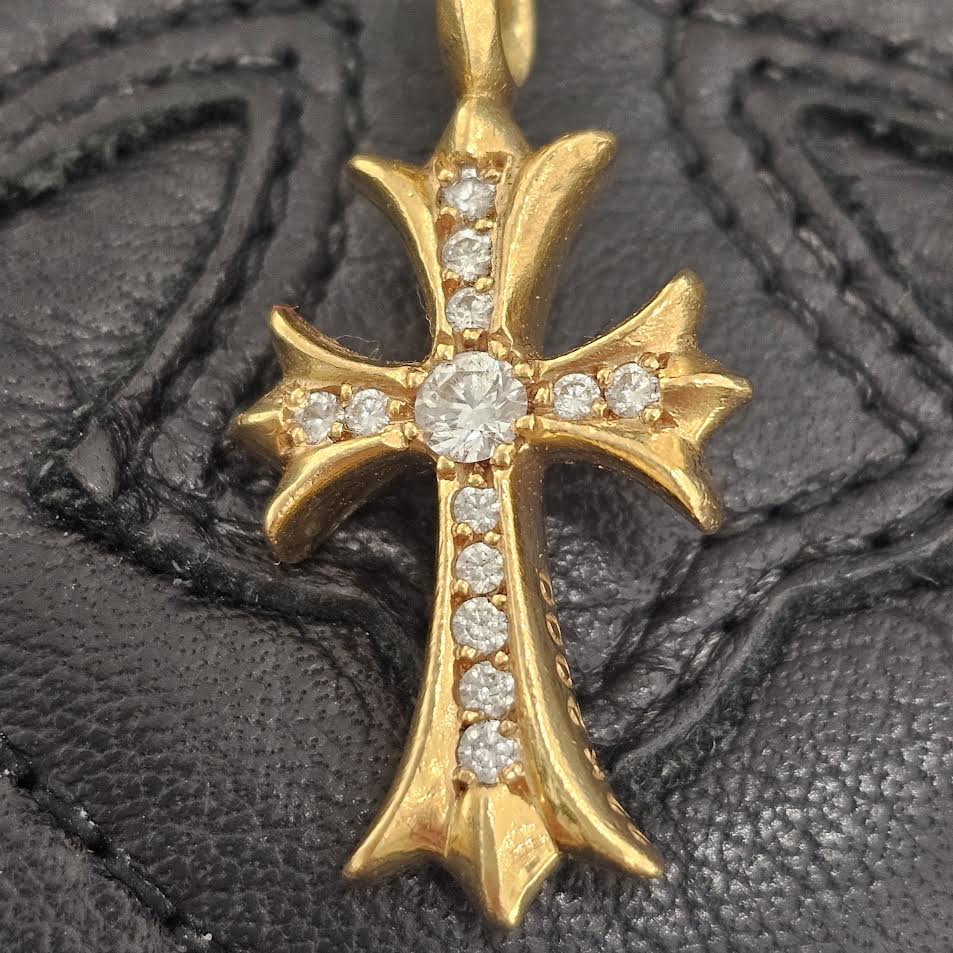 CHROME HEARTS 22K Tiny Fat Cross Pave Diamond Pendant Top クロムハーツ 22K タイニーファットクロス パヴェダイヤモンド ペンダントトップ