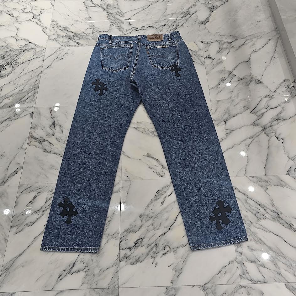 CHROME HEARTS × Levi's 505 VNTG Cross Leather Patch Jeans Size 32 クロムハーツ × リーバイス 505 ヴィンテージ クロスレザーパッチ ジーンズ デニムパンツ サイズ38
