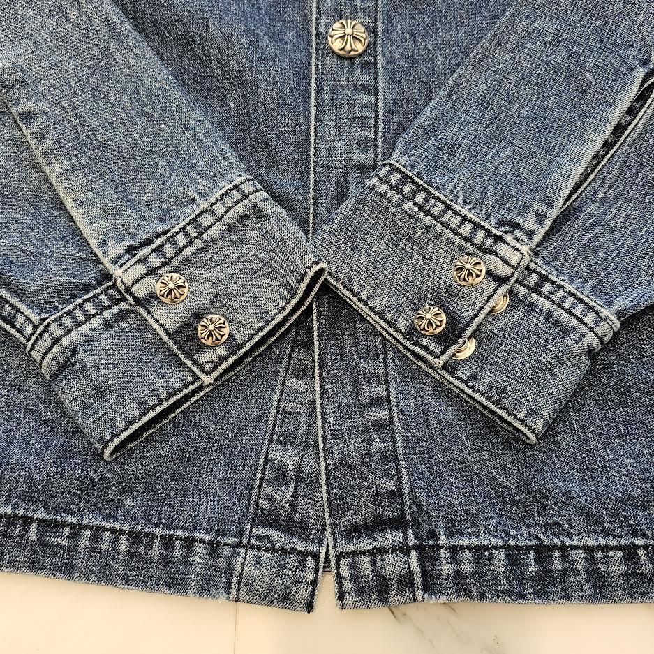 CHROME HEARTS 2025SS Y NOT Leather Cross Patch Denim Shirt Jacket Size M クロムハーツ ワイノット レザークロスパッチ デニムシャツ ジャケット サイズM