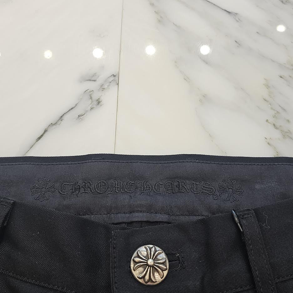 CHROME HEARTS Cross Ball Button Leather Pocket Wide Chino Pants Size 33 クロムハーツ クロスボールボタン レザーポケット ワイド チノパンツ サイズ33