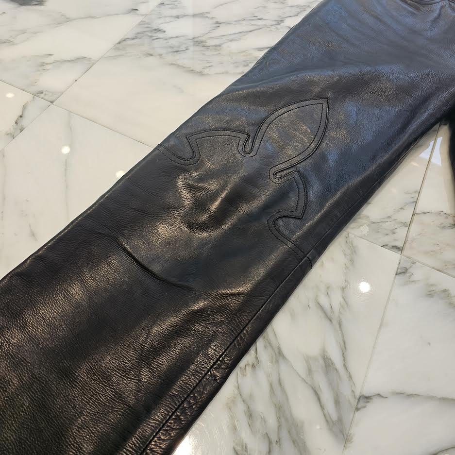 CHROME HEARTS Cross Ball Button Flare Knee Lamb Leather Pants Size 29SR クロムハーツ クロスボールボタン フレアニー ラム レザーパンツ サイズ29SR