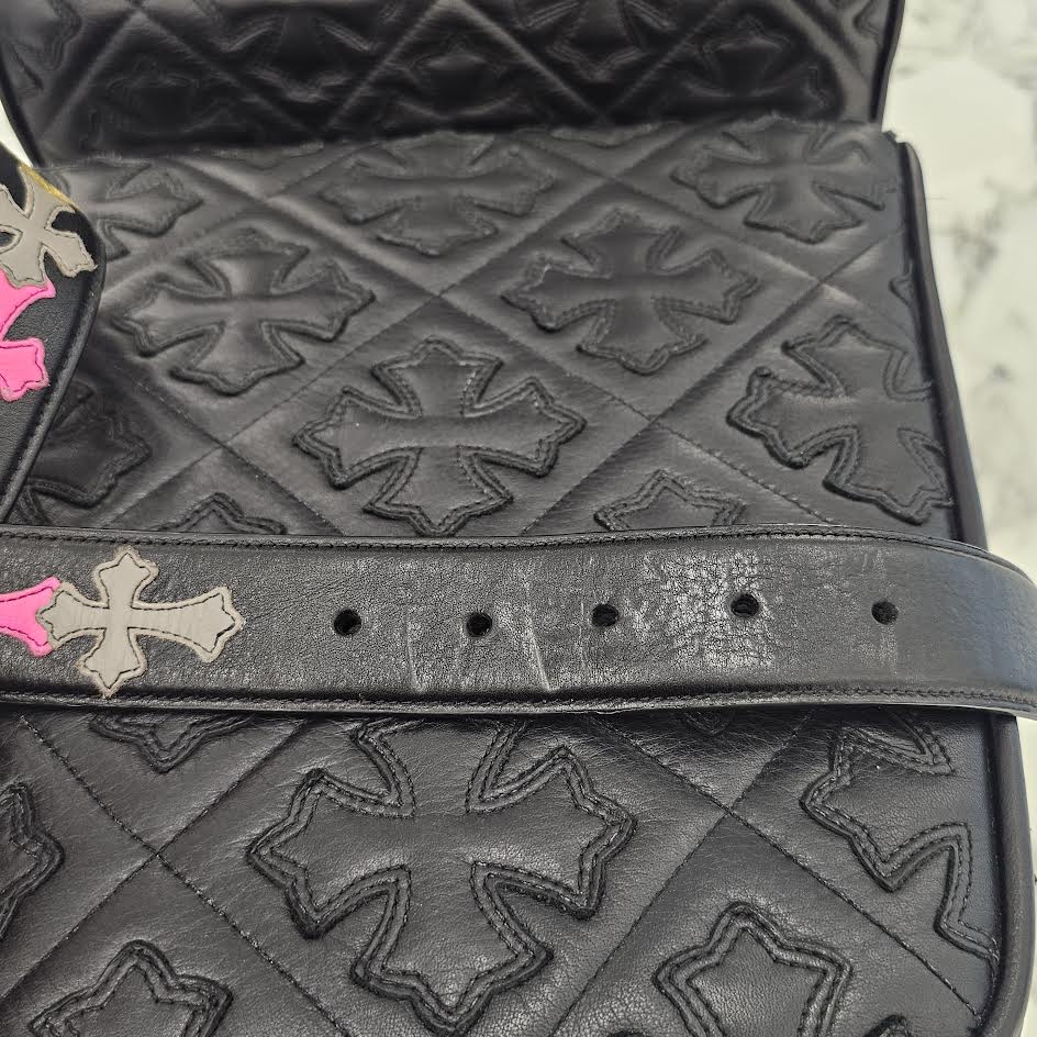 CHROME HEARTS Multi Color Cemetery Cross Patch Leather Belt Size