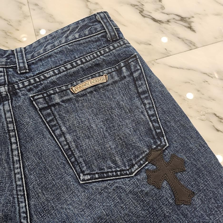 CHROME HEARTS Cross Leather Patch Denim Shorts Size 25 クロムハーツ クロスレザーパッチ デニムショーツ サイズ25
