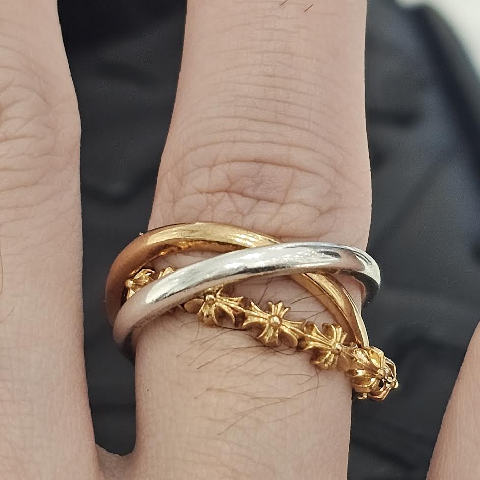 CHROME HEARTS 22K / SILVER 925 TINY E CH PLS BAND TRPL Combination Ring Size 12号 クロムハーツ タイニーE CHプラス バンド トリプルコンビ リング サイズ12号