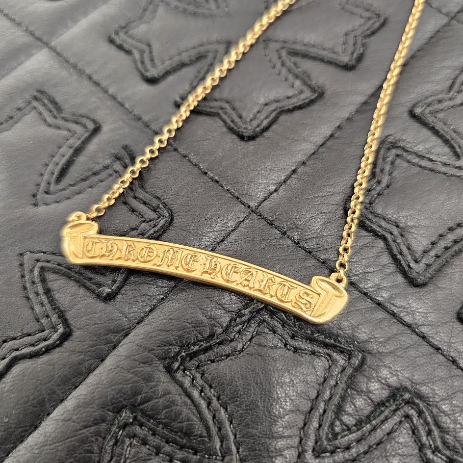 CHROME HEARTS 22K Scroll Label Logo Roll Chain Necklace クロムハーツ 22K スクロールラベルロゴ ロールチェーンネックレス