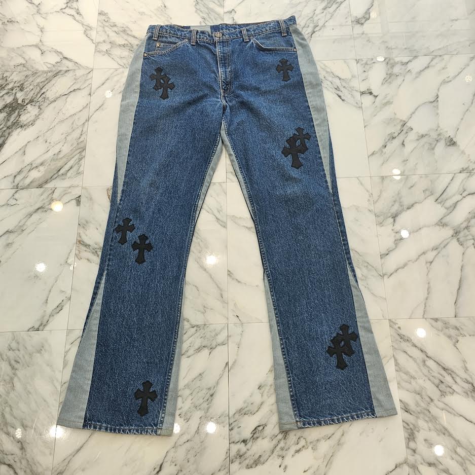CHROME HEARTS × Levi's 505 VNTG Cross Leather Patch Denim Pants Size 34 クロムハーツ × リーバイス 505 ヴィンテージ クロスレザーパッチ デニムパンツ サイズ34