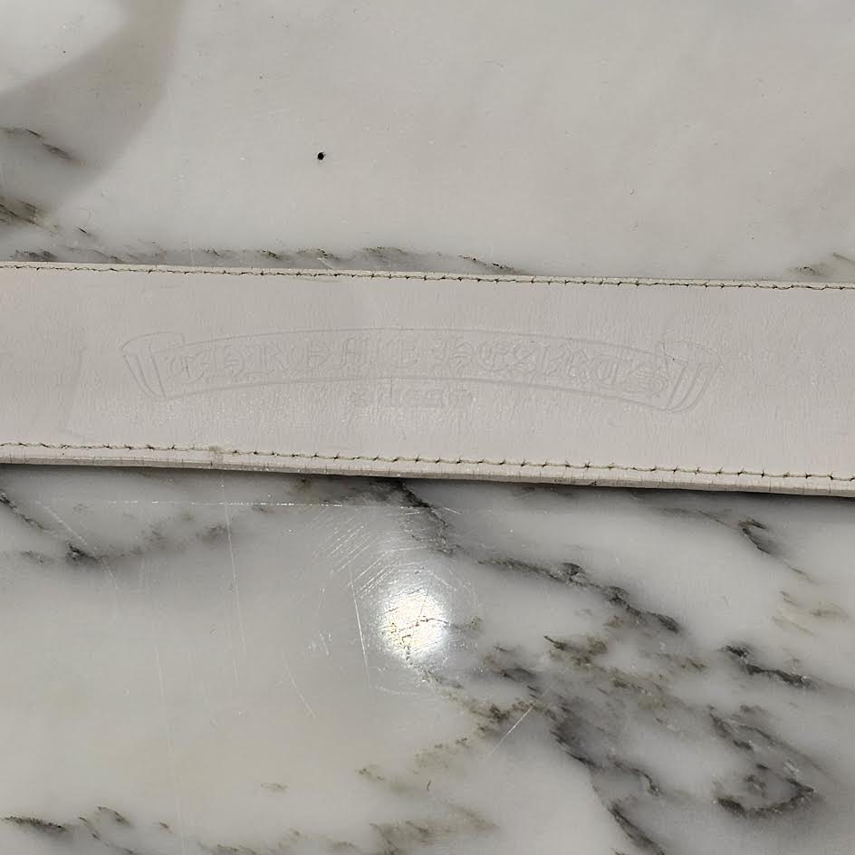 CHROME HEARTS Classic Oval Cross Belt Buckle Scroll Label Rivets Leather Belt Size 32 クロムハーツ クラシックオーバルクロス ベルトバックル スクロールラベル リベッツ レザー ベルト 5穴 サイズ32